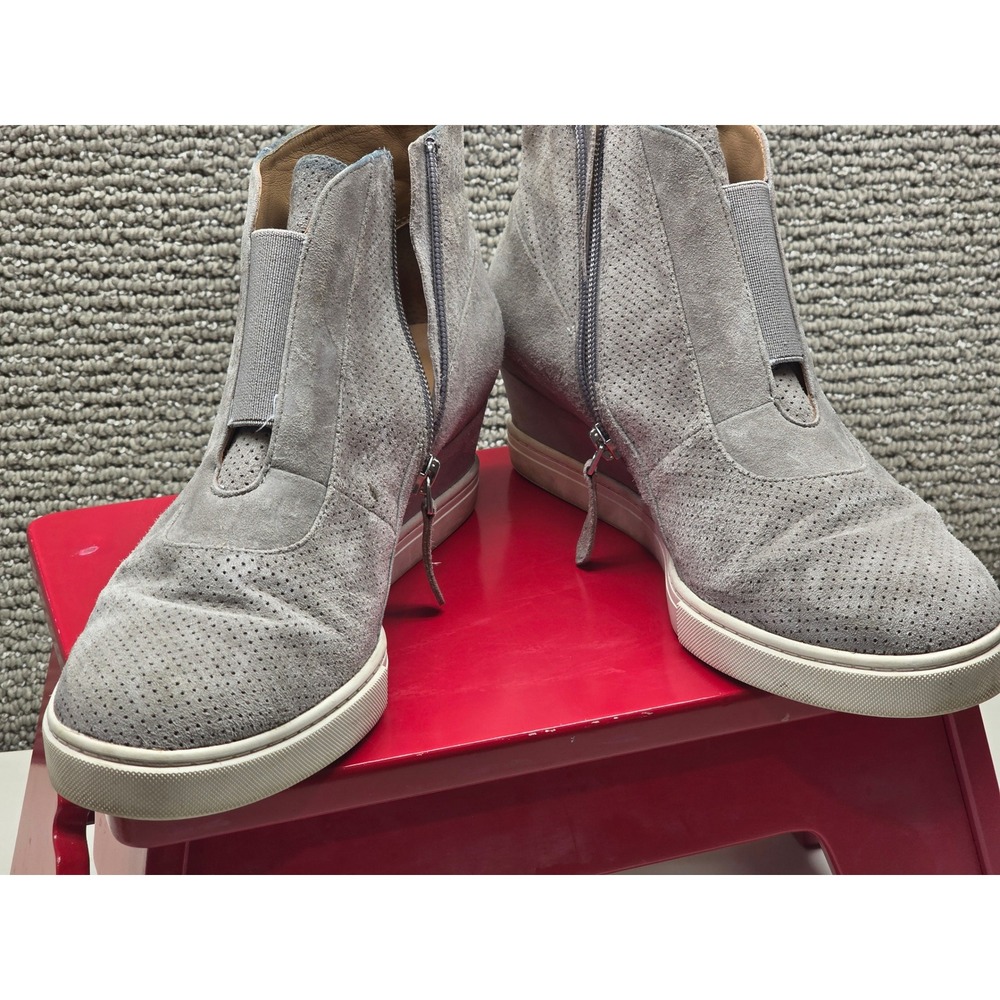 Linea Paolo Womens 9.5 Grey Perforated Suede Hidden Wedge Side Zip High Top
